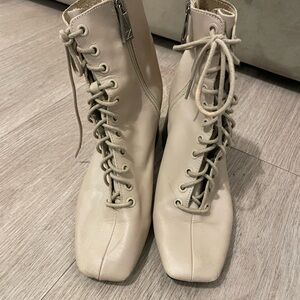 ZARA Women's Cream Lace-Up Ankle Boots